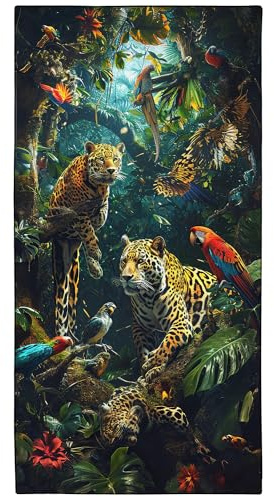 YISUMEI Mikrofaser Strandtuch XXL, Strandhandtuch Leicht Badehandtuch Schnelltrocknend, Wald Leoparden, 180 x 90 cm