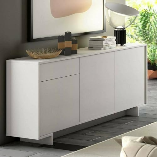 Dmora - Sideboard Agrifoglio, Wohnzimmer-Sideboard, Wohnzimmer-Buffet mit 3 Türen und 1 Schublade, 100% Made in Italy, 170 x 42 x 78 cm, Weiß