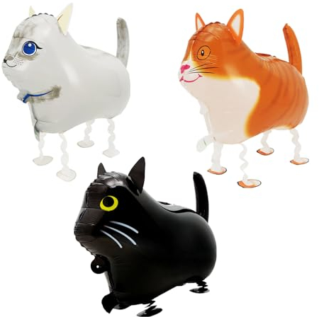 3 Stück Katzenballons, süße Luftballons, lustige Luftballons, wandelnde Ballontiere, Cartoon-Tierballons, Partydekorationsballons, wiederverwendbare Luftballons