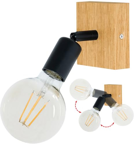 LED Wood Deckenstrahler 1 Flammig Schwenkbar - Handgefertigte Deckenlampe Vintage aus Eichenholz - E27 Deckenleuchte Industrial - Lampe Decke für Wohnzimmer, Schlafzimmer und Küche - Ohne Leuchtmittel