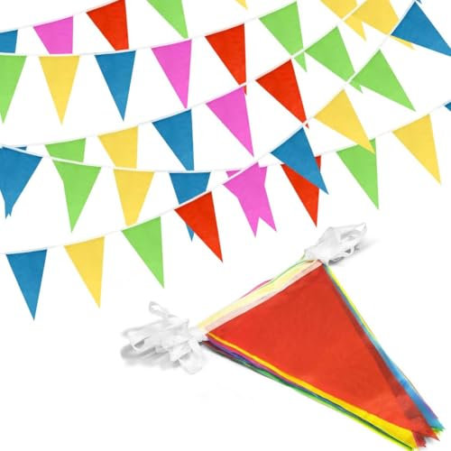 Banderín 150 Bandera Banderín 80M Multicolor Banderines, Triangulares Bunting Banner Reutilizable Triangulares Guirnaldas para Escuela Patio Piscina Camping Cumpleaños Boda Jardín Decoración Navideña