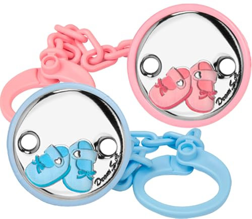 Pinza de Chupete con Aplique Bilaminado en Plata de Ley 925‰ con un diseño de Patucos. Con opción de Grabado Pesonalizado. (09653)