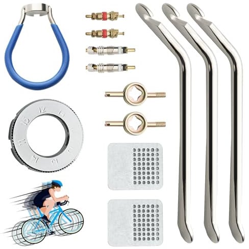 Hengxinc 13 Pcs Bike Spoke Tool Kit with Spoke Wrench and Rim Correction Tool, Bicycle Wheel Spoke Truing Tool Repair Kit, Spoke Key Spanner 6 in 1 for Repairing Bicycle, Electric Vehicle