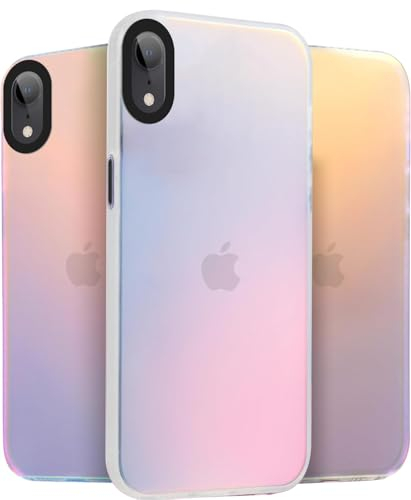 Yojiong Cover per iPhone XR (6.1), Custodia Opaca Traslucida Iridescente Fluorescente Cambiano Colore, PC Rigido + Morbido Ultra TPU Bumper Protettiva Case, Multicolore