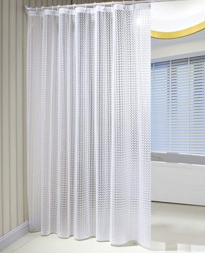 Whoiy Duschvorhang Anti Schimmel Waschbar 180 x 220 cm peva, Badevorhang mit Motiv Gitter Transparent für Badewanne Shower Curtains Halbtransparent mit Duschvorhangringe