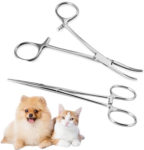 2 Stück 12.5cm Piercingzange Set, Zange Angeln Klemme, Pinzette aus Edelstahl, Mini- Klemme, Sägezahndesign Klemme mit Geradem für Kunst, Ende Nähen, Löten, Handwerk