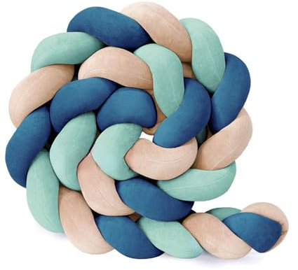 EXZFW Bettschlange Geflochten, Bettschlange Baby, Geflochtenes SeitenschläFerkissen, Superweich Knotenkissengeflochtene Bettschlange Baby, Baby Bettumrandung Geflochten,No38,250cm