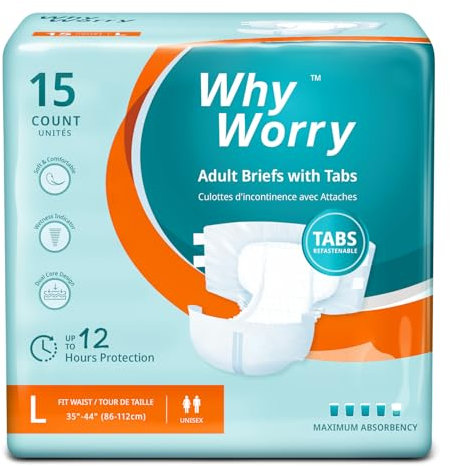 WhyWorry Windeln für Erwachsene, Inkontinenz Slip für Frauen und Männer, Erwachsenen Windel mit maximale Saugfähigkeit, Auslaufschutz über Nacht, Unisex, Größe L, 15 Stück
