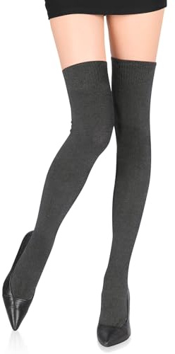 Kiiwah 65 cm Overknees strumpor, höga strumpor 78,5 % bomull strumpor långa knästrumpor för kvinnor feboy vinter höst vår, GRÅ, one size