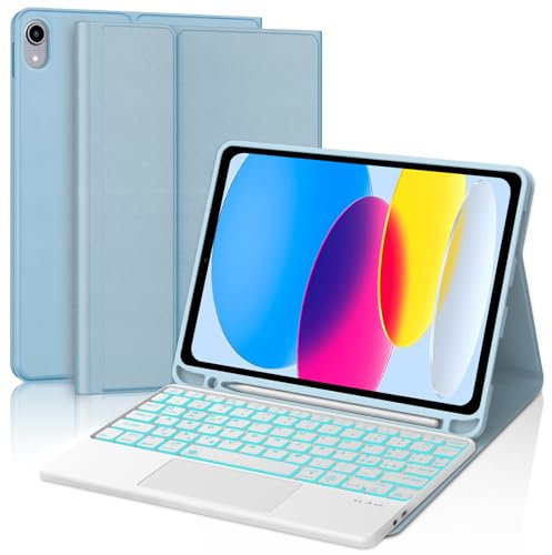 Custodia con Tastiera per iPad 10a Generazione 10,9 2022/iPad 11a Generazione A16 11 2025, Retroilluminazione a 7 Colori Bluetooth Magnetica Tastiera con Trackpad, Italiana QWERTY, Azzurro