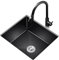 CZAOERXB Fregadero de Cocina de un Solo Cuenco, Fregadero Cuadrado Negro Hecho a Mano con Grifo y desagüe, Montaje Superior o bajo encimera, para Barras de 45 x 45 x 21 cm