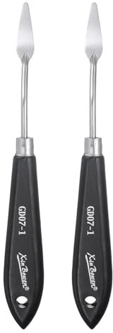 sourcing map 2pcs Palette Knife Painting Tool 7.2 Stainless Steel Pointed Blade Spatula Painting Pallet Knife with Hole Design Beech Wood Handle for Oil Acrylic Canvas, Black/Silver