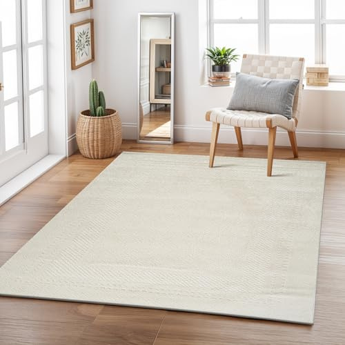 Livabliss Ambre Monaco Geometric Carpet 120x170 cm – Scandi Style for Living Room, Dining & Kitchen, Abstract Neutral Pattern, Easy Care, Cream