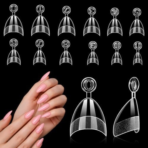 Kiiwah 240 Stück Oval Kurz Falsche Nägeltips Set, 12 Größen Acryl Halbe Abdeckung Gefälschte Nagelspitzen Künstliche Nägel Zum Aufkleben mit Griff Für Frauen Salon DIY Kunst Maniküre