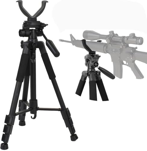 WLDOCA Trípode de Tiro para Rifle de 1,5 m para Caza al Aire Libre, Horquilla en V y rotación de 360°, bastón de Tiro de Aluminio Ligero de 53 a 140 cm, Manos Libres