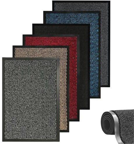 caprican Barrier Mat Heavy Duty Door Mat | Super Absorbent Non-Slip Rubber Backing | Washable Indoor Outdoor Dirt Trapper Rug | Low Profile Entrance Mat Kitchen Hallway & Patio (Grey, 90 x 150 cm)