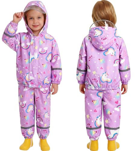 Baogaier Tuta Impermeabile Bambini Leggero Antipioggia Giacca & Pantaloni | con Riflettenti, 2 Pezzi Set, Fodera in Rete, Pioggia Completo, Scuola, All'aperto Abbigliamento, Bambina Bambino, 1-7 anni
