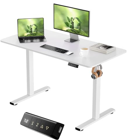buybyroom Höhenverstellbarer Schreibtisch 120x60 cm mit USB-ladeanschluss und Funktions-Memory, Schreibtisch Höhenverstellbar Elektrisch, Für Homeoffice