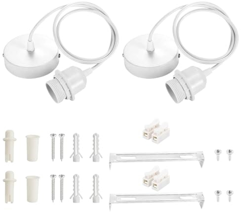 MXHBSTP 2 Pack Pendant Light Fitting, Ceiling Pendant Light Fitting, E27 Screw Lamp Holder with 1M Adjustable Cable, Industrial Style Ceiling Rose for Kitchen, Dining Room, Bar, Coffee Shop