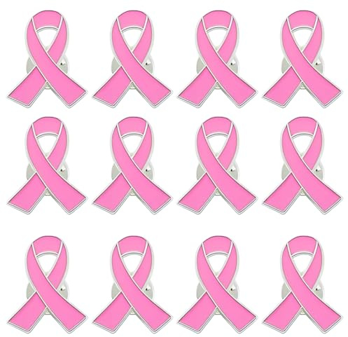 ZORVYN 12 Broches Officielles avec Ruban Rose Épingles de Sensibilisation au Cancer du Sein Bijoux en Émail pour Femmes (Rose)
