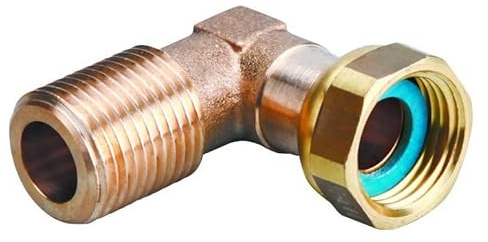 Raccord gaz coudé 90° à joint plat 15x21 (1/2”) – sortie Ø14 mm – laiton haute résistance – compatible butane, propane, gaz naturel