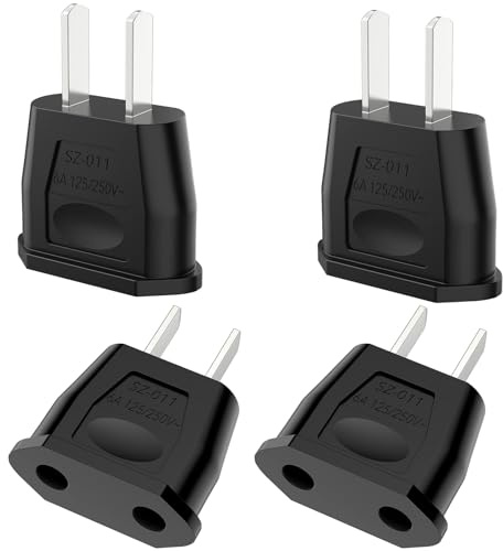 4 Stück Reiseadapter USA, 2 Pin Adapter USA Deutschland Stecker, Deutschland auf US Steckeradapter, Japan Steckdosenadapter, USA Adapter Steckdose Geeignet für Kanada/Mexiko/China/Japan(Schwarz)