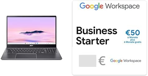 acer Chromebook Plus 515 (CBE595-2-316V) Laptop, Google ChromeOS Core, 15.6 FHD IPS, Intel Core i3-1215U, 8GB RAM, 128GB SSD, Intel UHD Graphics + Google Workspace Business Starter Gutschein