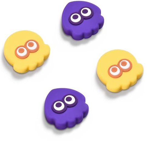 Switch 2 Thumb Grips Joystick Caps Compatible with Switch 2 and Pro Controller, Cute Button Caps Silicone Analog Stick Cover, 4PCS - Yellow & Purple, Octopus & Squid