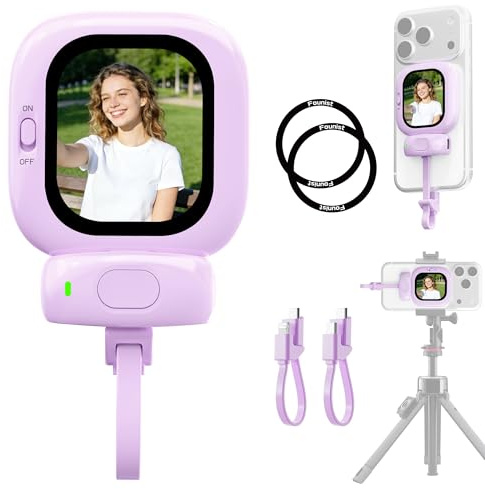 Founist Vlogmate Mini Phone Vlog Selfie Monitor Screen, Phone Holder Clip Mount for Rear Camera Selfies/Vlogging/Live/TikTok,Selfie Screen Compatible with iPhone Back Camera Monitor Screen,Pink