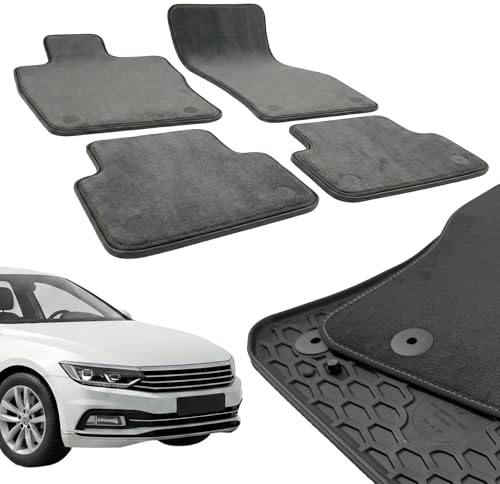 Gama Fußmatten Auto Set, Gummimatten + Teppiche Passend Für Volkswagen Passat B8 Sedan 2014-2023 Zubehör — Allwetterfußmatten | 2-in-1 Gummi & Teppich | Perfekte Passform Mit Fixierungsclips | Schwarz
