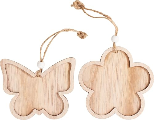 VBS Holz-Anhänger mit Rahmen Blume und Schmetterling 2er-Set 10 cm Frühling DIY Projekte Serviettentechnik Decoupage 8 Teile Basteln
