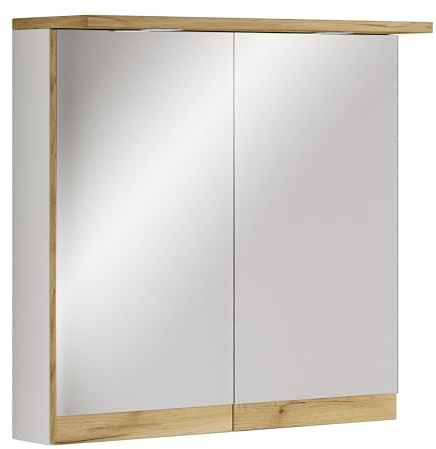 VCM Badspiegelschrank mit Beleuchtung und Steckdose – Spiegelschrank Bad mit 2 Türen und 2 Fächern – Badezimmerschrank hängend – H. 59 x B. 60 x T. 23 cm, Cosila