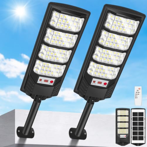VOPHICHO Lampadaire Solaire Exterieur, 6500K Lampe Solaire Extérieure Étanche avec Détecteur de Mouvement et Télécommande, Puissant Spot Solaires Projecteur LED Extérieur Jardin Garage Rue (2 Pièces)