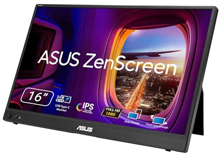 ASUS ZenScreen MB16AHVE 15.6 Zoll FHD IPS Portabler Monitor | Auto-Rotate, Power Pass-Through, TÜV-Zertifiziert Flicker Free, Blauclichtreduzierung, Stativgewinde, USB C, mini-HDMI