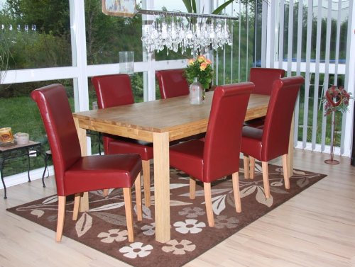Mendler 6er-Set Esszimmerstuhl Stuhl Küchenstuhl Novara II, Leder - rot, helle Beine