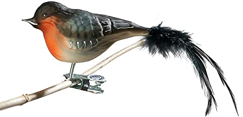 Birds of Glass® Glas-Vogel, Dompfaff mit Naturfeder | Glasschmuck Made in Germany | Eigene Herstellung | deko Vogel mit Clip, Glasvogel, echter Lauschaer Christbaumschmuck, für den Innenbereich