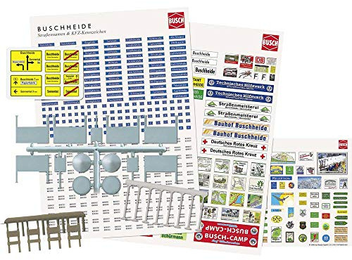 Busch-Jaeger HO Scale Model Scenery - Village Road Details & Signage Set - Model Railway Accessory - For Teens