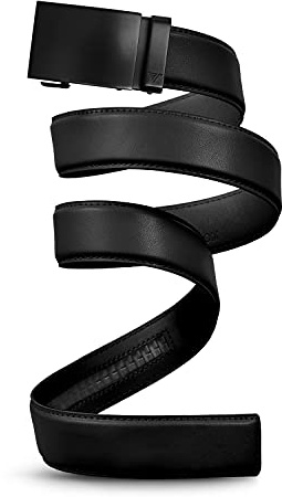 Mission Belt Ceinture Homme en Cuir avec Boucle à Cliquet 40 mm – Sans Trous, Boucle Métallique, Unobtainium - Swat Black Buckle/Black Leather Strap, Extra Large (39-42)