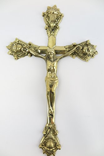 Clever-deko Wandkruzifix Messing poliert Kruzifix zur Wandaufhänung Wandkreuz Jesus Jesu am Kreuz Kreuze Gold - Farben golden goldenes