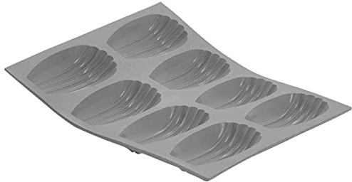De Buyer - Plaque de 8 Madeleines ELASTOMOULE en mousse de silicone - 21 x 17,6 cm, portion 8 x 4,5 cm -, Gris