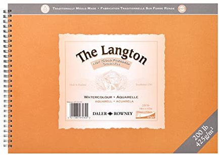 Daler-Rowney The Langton CP 425gsm 14 x 10in Watercolour Paper 12 Sheets | Cold-Pressed Watercolour Paper, Spiral Pad, Natural White Sheets, For Professional Artists