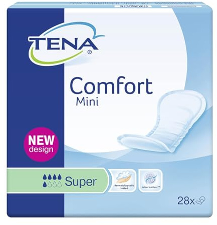 TENA ProSkin Comfort Incontinence Pads, Mini Super (30 Count) | For Medium Leakage, Features Extra Absorption & Odour Control, Long for Additional Security