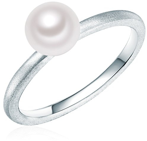 Valero Pearls Damen-Ring 925/- Sterling Silber Süßwasser-Zuchtperle Button 5-6 mm weiß - Modern-Ring für Frauen Perlenring Süßwasser-Perle