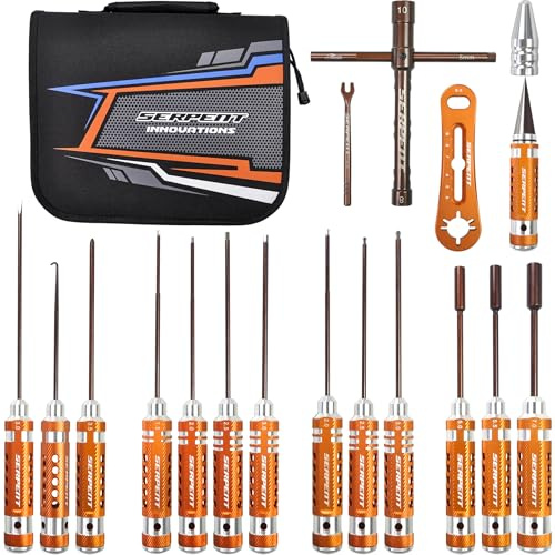 Serpent Kit d'outils pour ONROAD (17 pièces)RC Kit d'outils RC clé Allen, tournevis plat, tournevis rotule, clé hexagonale, clé boucle, alésage, ressort
