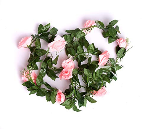 Best Artificial 210cm/7ft Silk Flower Rose Garland Hanging Vine Wedding String Plant (Baby Pink)