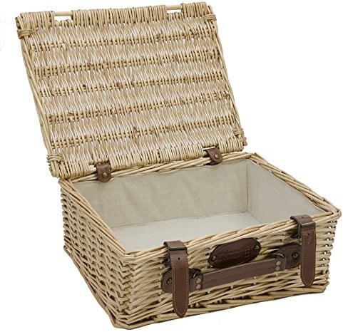Picknick-Korb, leer, mit Stoff, beige