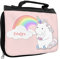 Kulturbeutel mit Namen Evelyn und süßem Motiv mit Einhorn mit Donut und Regenbogen für Mädchen | Kulturtasche mit Vornamen | Waschtasche für Kinder