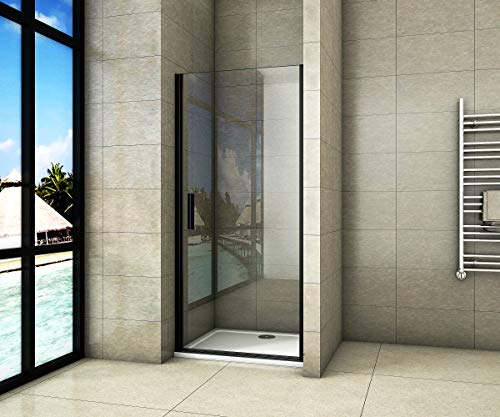 Aica Sanitär 80x200cm Duschtür Nischentür Duschabtrennung Drehtür aus 8mm Sicherheitsglas mit Nanobeschichtung Schwarz