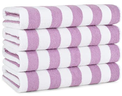 Arkwright California Cabana gestreiftes Oversized Strandtuch 4er Pack Ringgesponnene Baumwolle Doppelgarnstärke - Perfektes Pool-Handtuch, Strandtuch, Badetuch (Extra groß, 76,2 x 177,8 cm) (Lavender)
