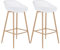 IDIMEX Lot de 2 tabourets de Bar IREK Chaise Haute pour Cuisine ou comptoir au Design Retro avec accoudoirs, en Plastique Blanc et métal décor Bois, Hauteur d'assise 75 cm